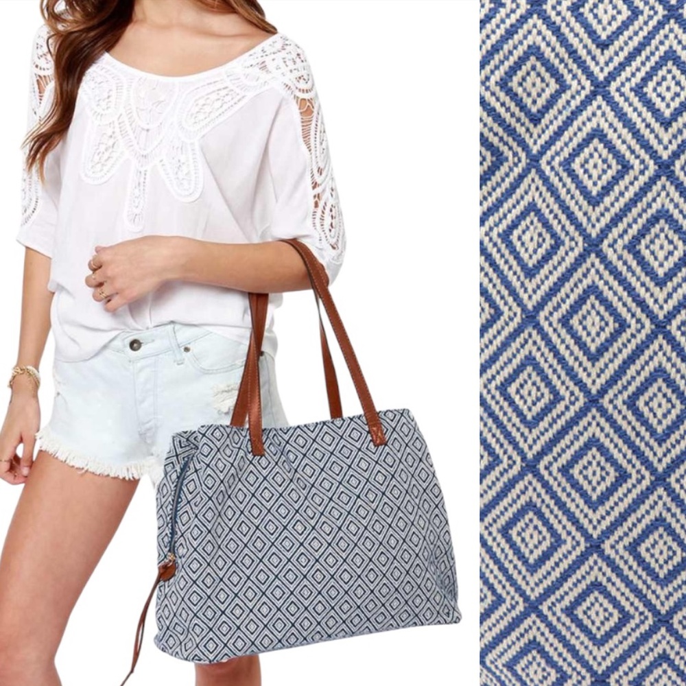 Street Level x Lulus Carry a Tune Blue & Ivory Tote Shoulder Bag